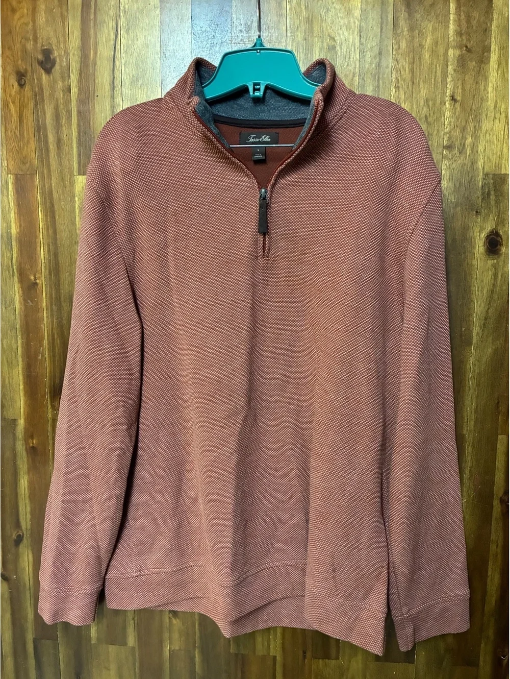 Tasso Elba Men’s Large Rust Quarter Zip Pullover Textured Quiet Luxury Preppy